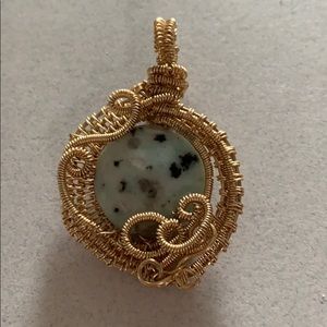 Sesame Jasper Pendant  Gold wire curlicued